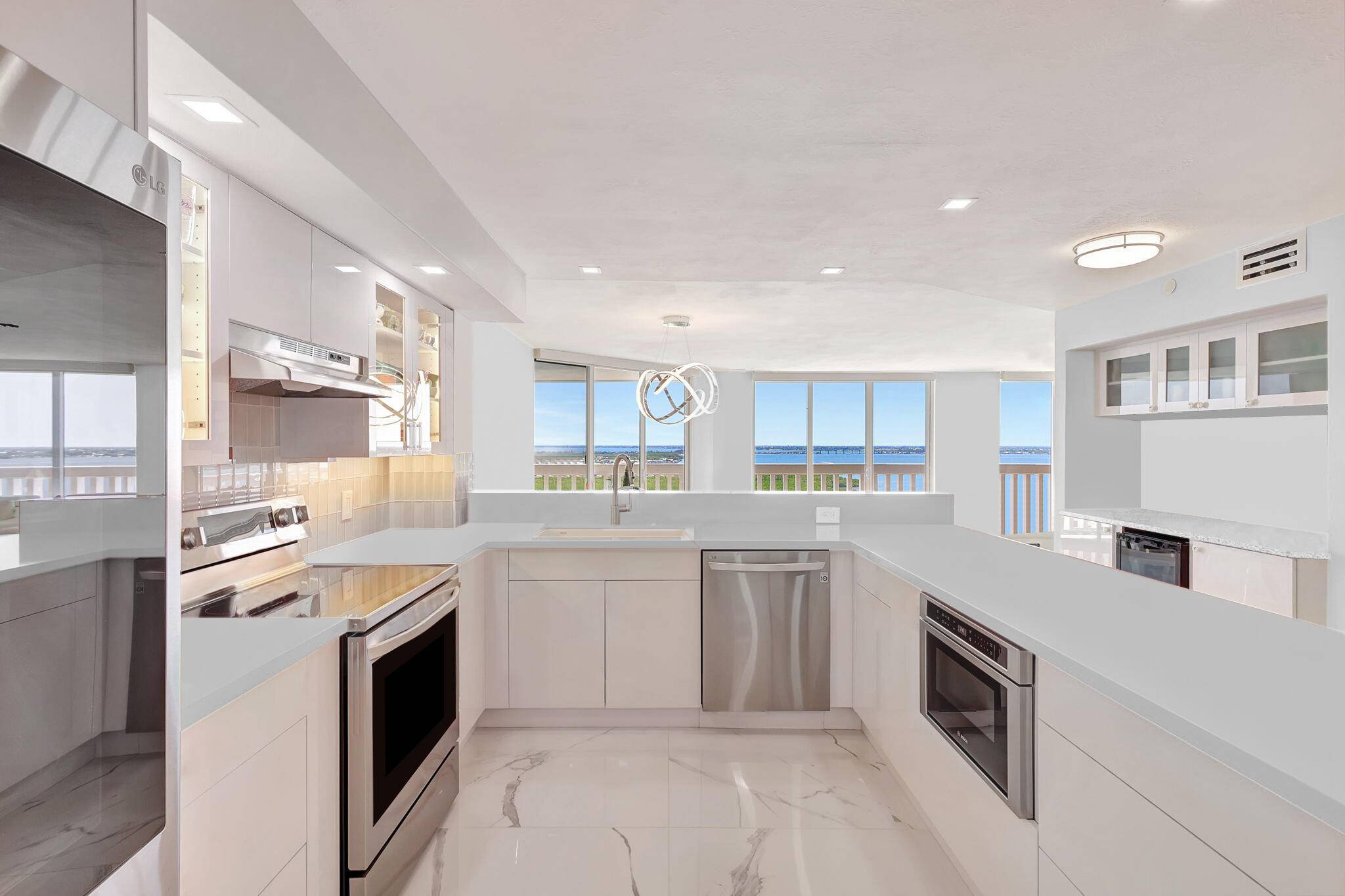 Unique panoramic views overlooking both the Atlantic Ocean and the Indian River Lagoon, from the wrap around balcony.