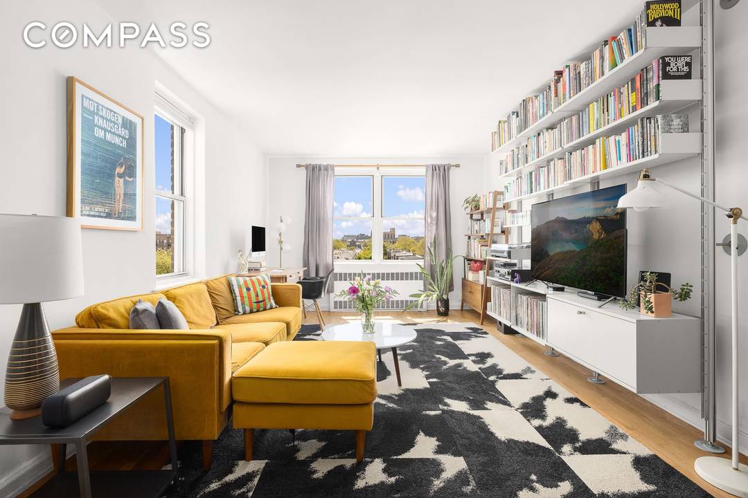 Residence 6E at 58 Dahill Road is a bright and beautifully maintained top floor one bedroom co op in prime Kensington, offering sweeping southwestern exposures, open sky views, and the ...