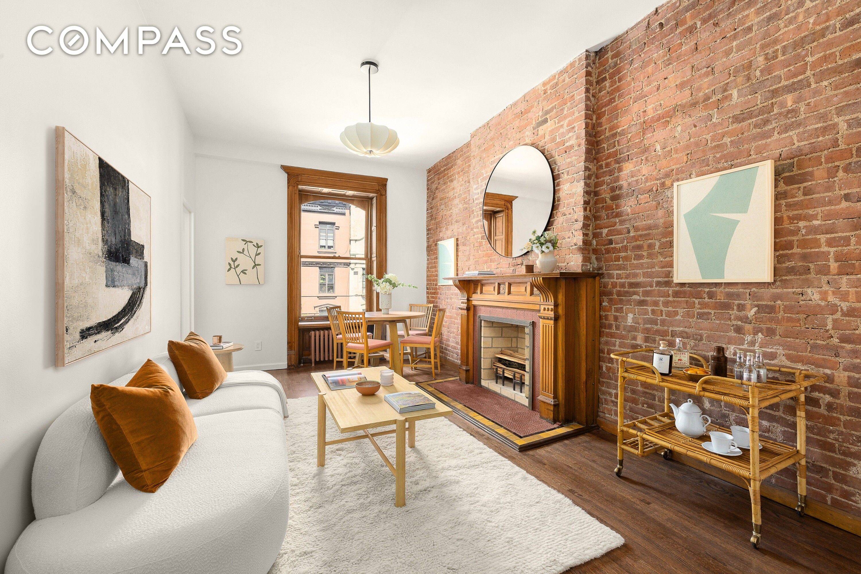 Just two flights up, on the third floor of a charming brownstone co op comes this fully renovated one bedroom home with exposed brick, espresso stained hardwood floors, and an ...