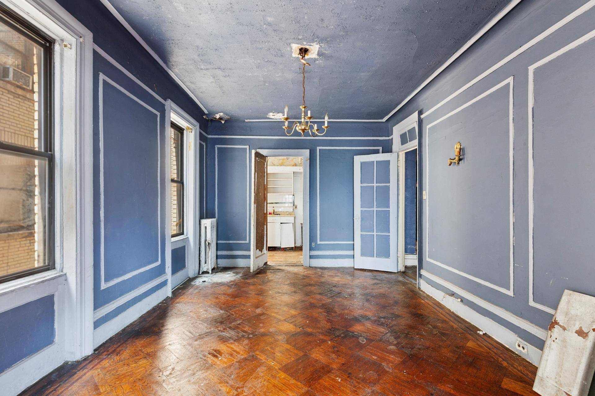 large 2 bed room with one bath, plus a dinner room.