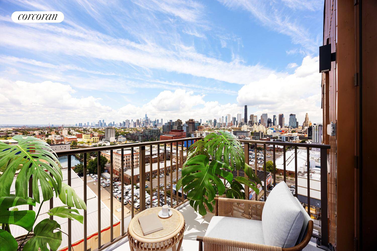 Western Facing Designer two bedroom 2 bath with Lower Manhattan, Downtown Brooklyn and NY Harbor Views and a private balcony.