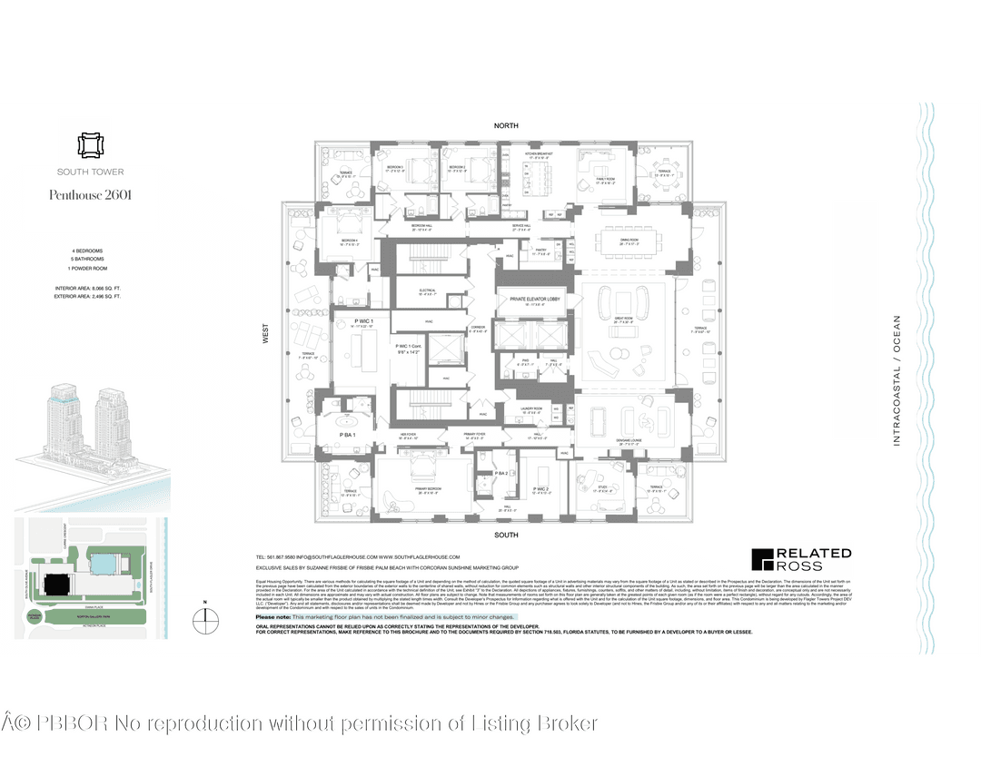 South Tower Penthouse 2601 at South Flagler House is an unparalleled waterfront residence offering 4 BR, 5.