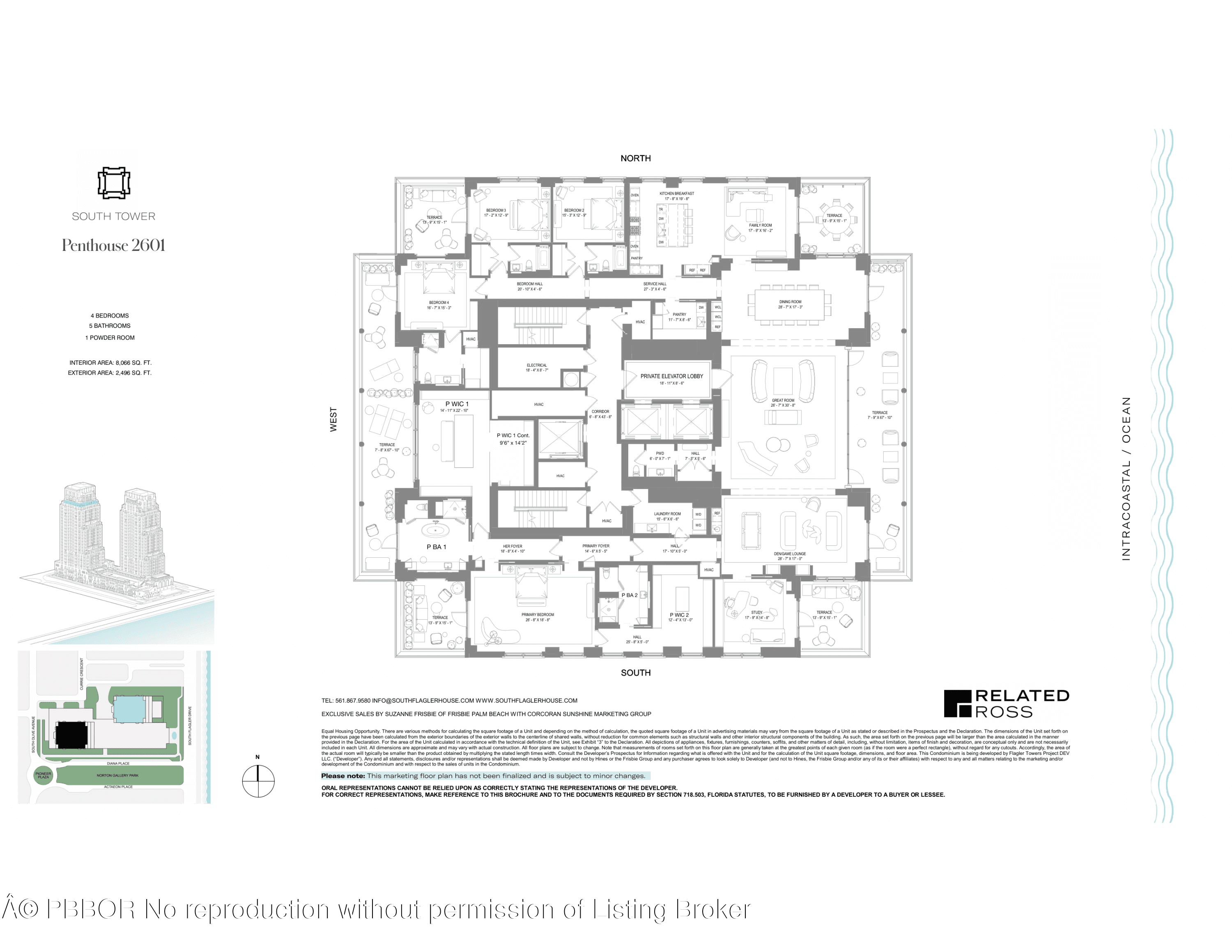 South Tower Penthouse 2601 at South Flagler House is an unparalleled waterfront residence offering 4 BR, 5.