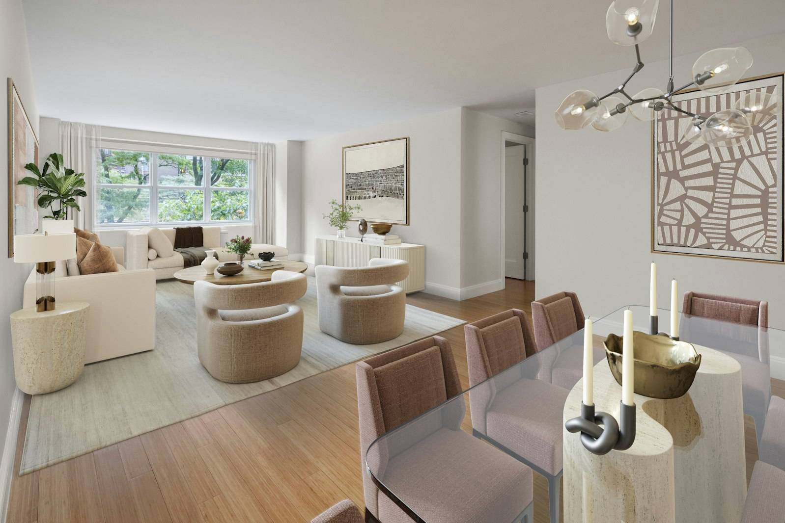Residence 34E is an oversized 2 bedroom home with east, west and north exposures.