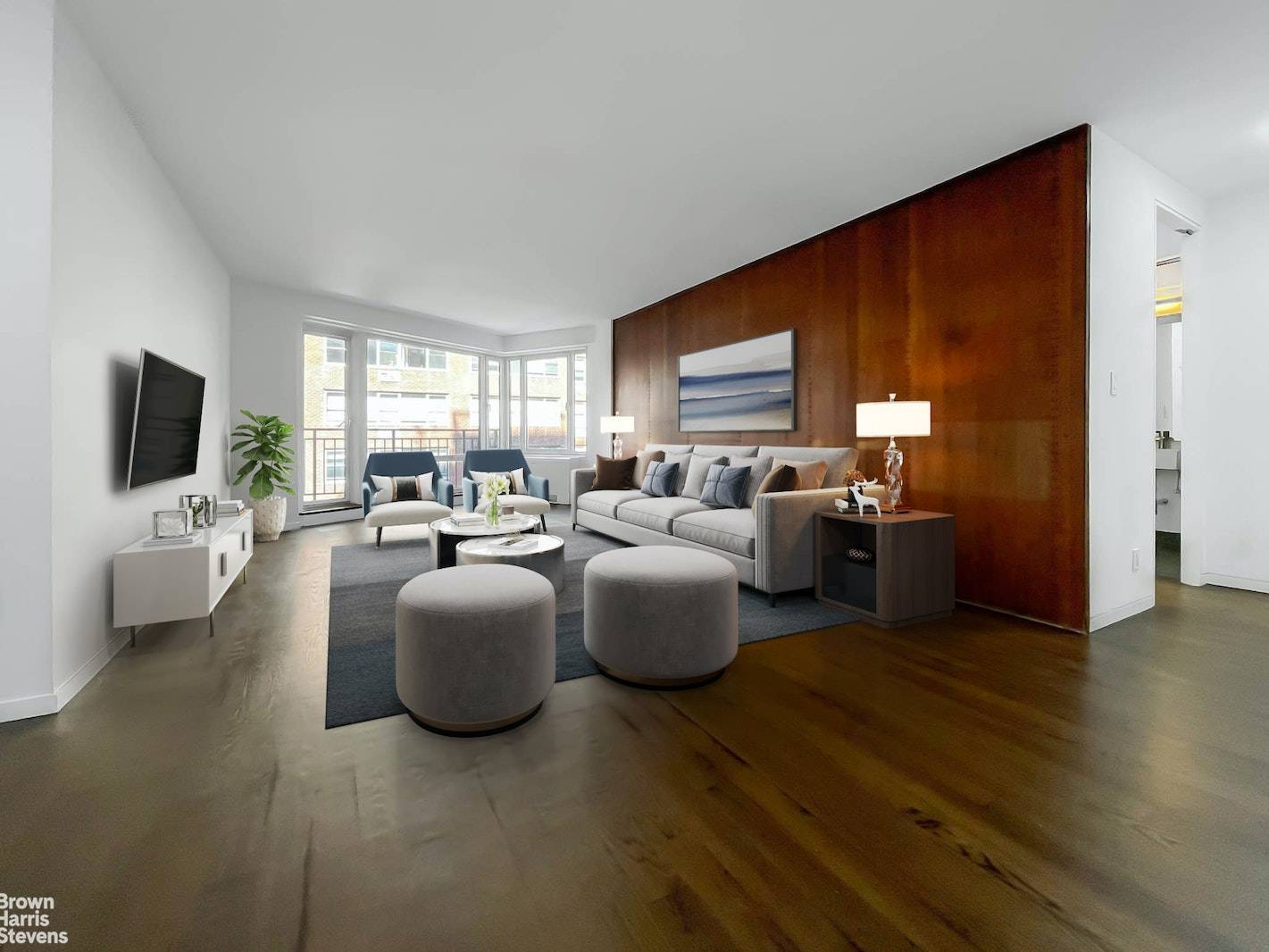 Large NO FEE 2BR, 2 baths apartment with a spacious living room and a large balcony.