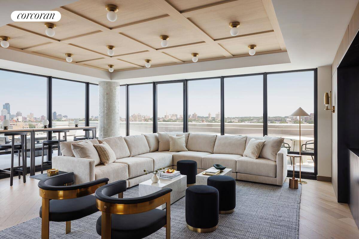 Western Facing Designer one bedroom Penthouse with Lower Manhattan, Downtown Brooklyn and NY Harbor Views and a private balcony.