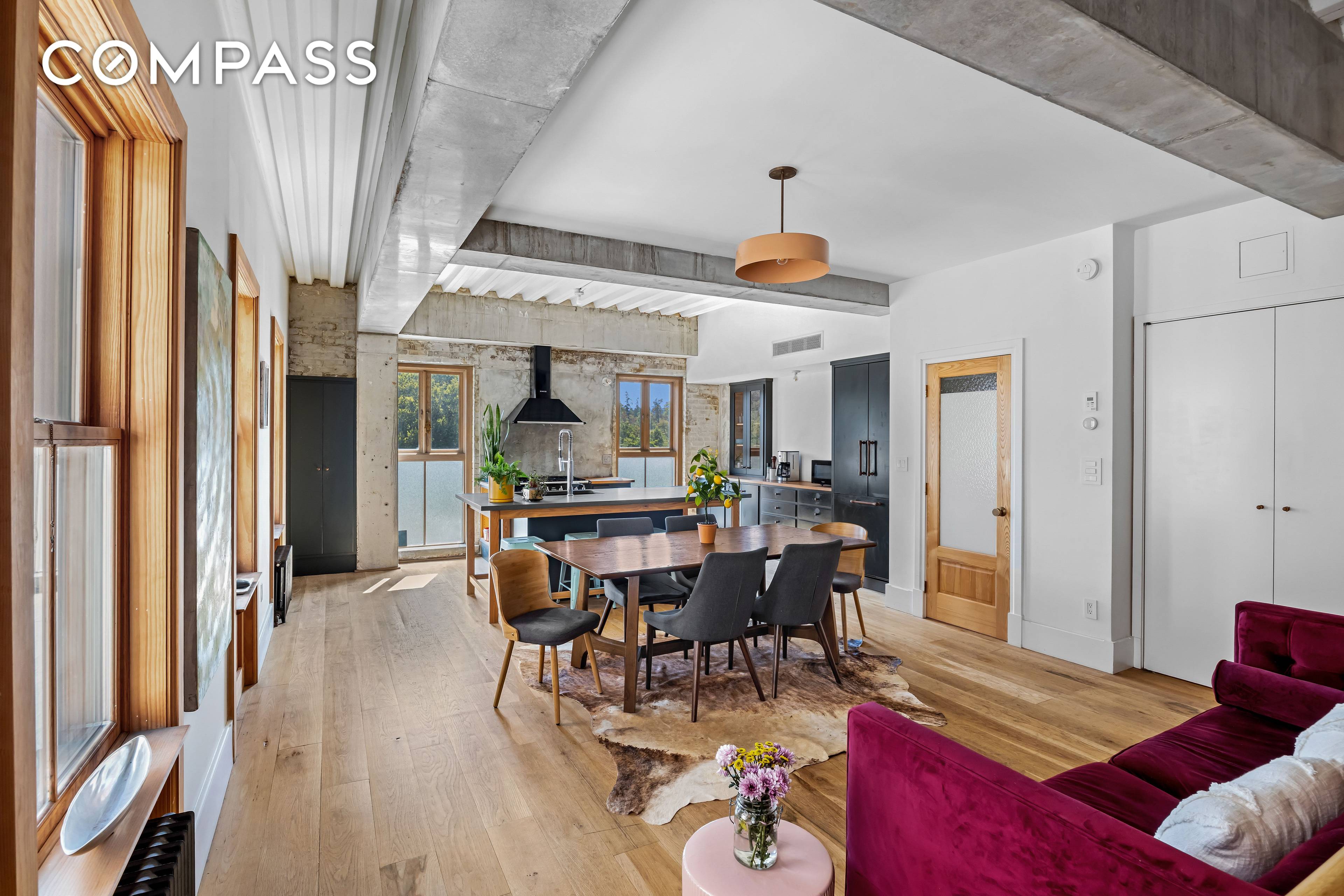 This single family house unfolds over five levels with a rare private parking space, two terraces, and a modern industrial aesthetic unlike anything else in Brooklyn.