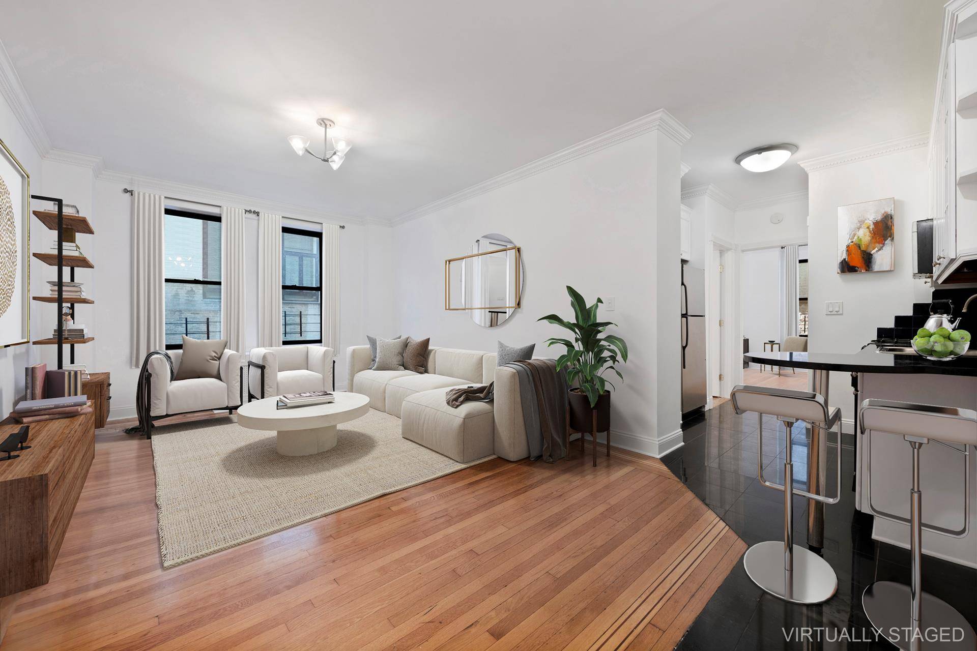 Residence 4J is a generously proportioned two bedroom, two bathroom apartment located on a beautiful tree lined block on the Upper West Side.