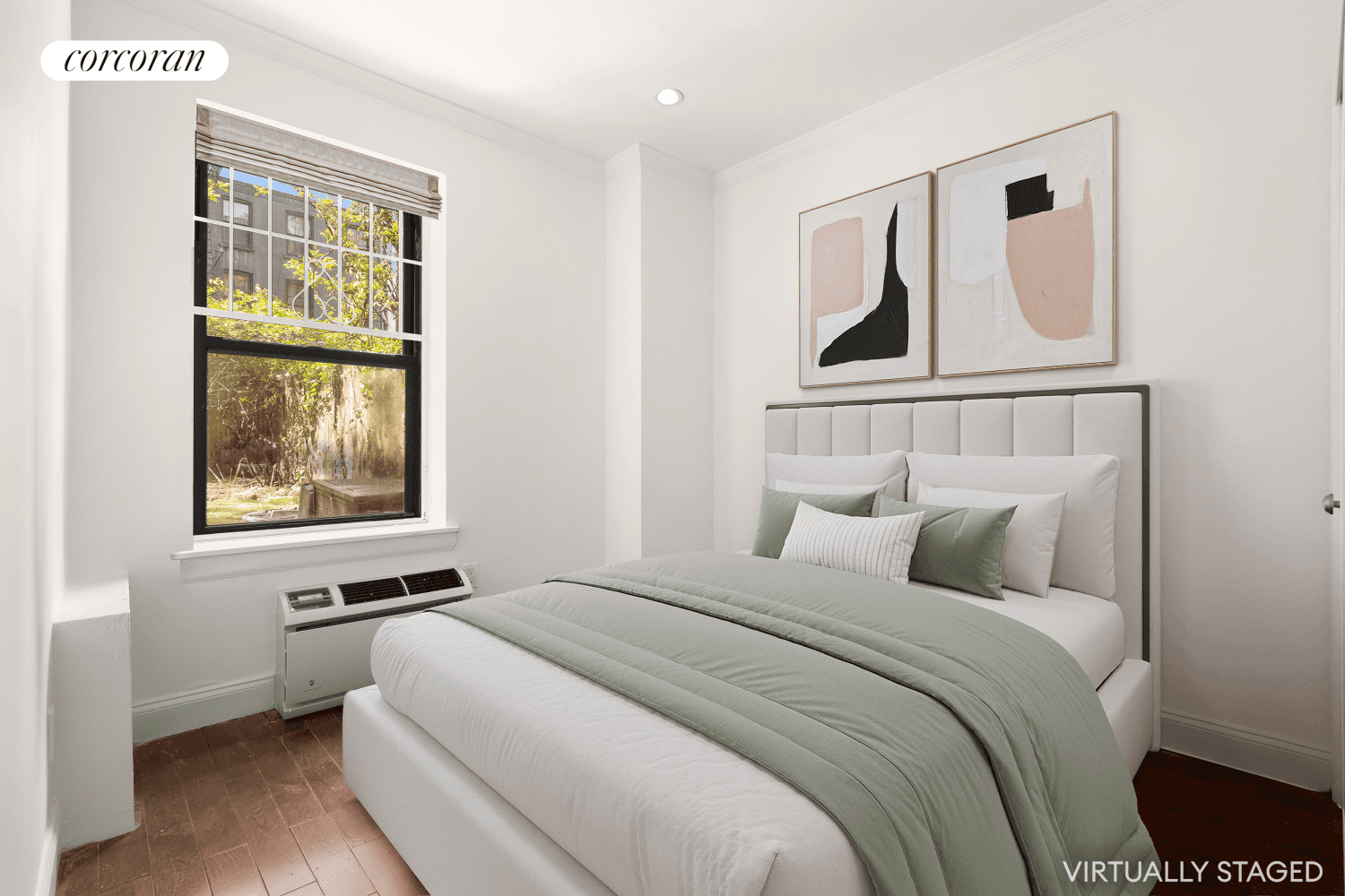 This renovated 2 bedroom, 1 bath apartment nestled on a quiet, tree lined street in vibrant Chelsea features brick accents, hardwood floors, in unit washer dryer.