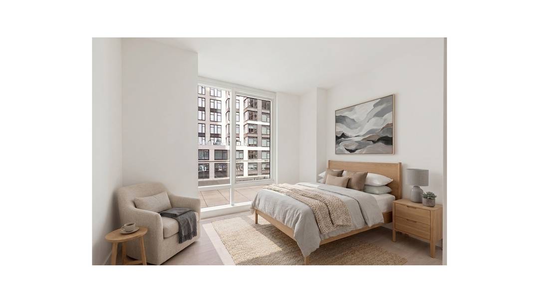 Oversized One Bedroom with a Den and Wrap Around Terrace Residences Feature Bosch in residence washer and dryer 7 white oak plank flooring Deluxe white marble kitchen countertops Premium Miele ...