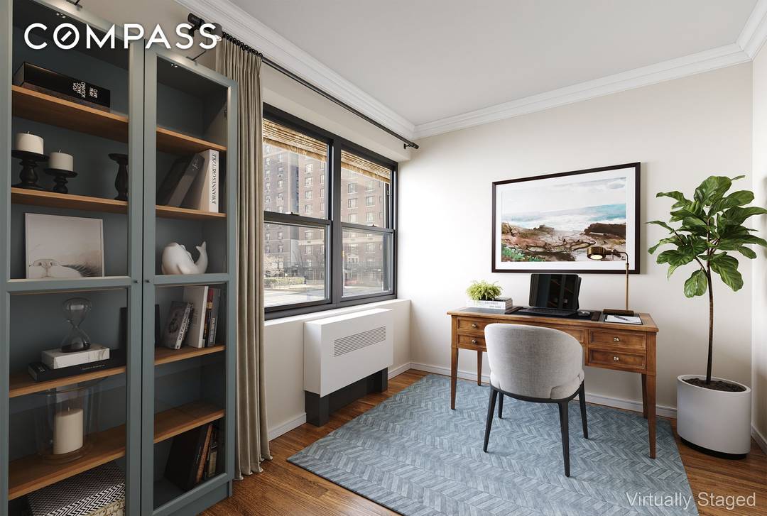 Light filled Park Avenue Super Buy With incredible maintenance that is tough to beat, this 5 room, 2 bedroom, 2 bath home office is perfectly located.