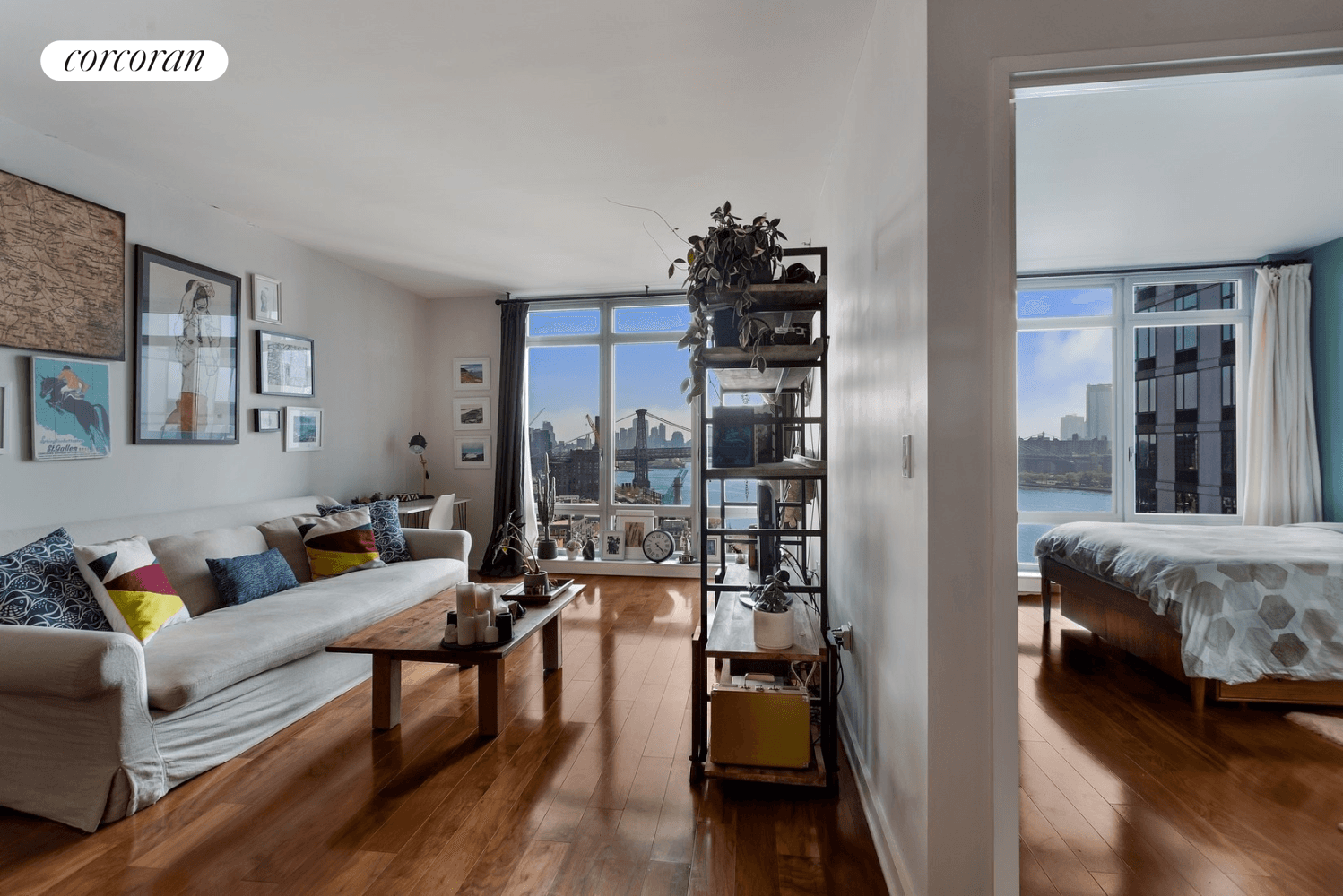 Live on the river in this large one bedroom with an office and incredible views of the East River and Williamsburg Bridge !