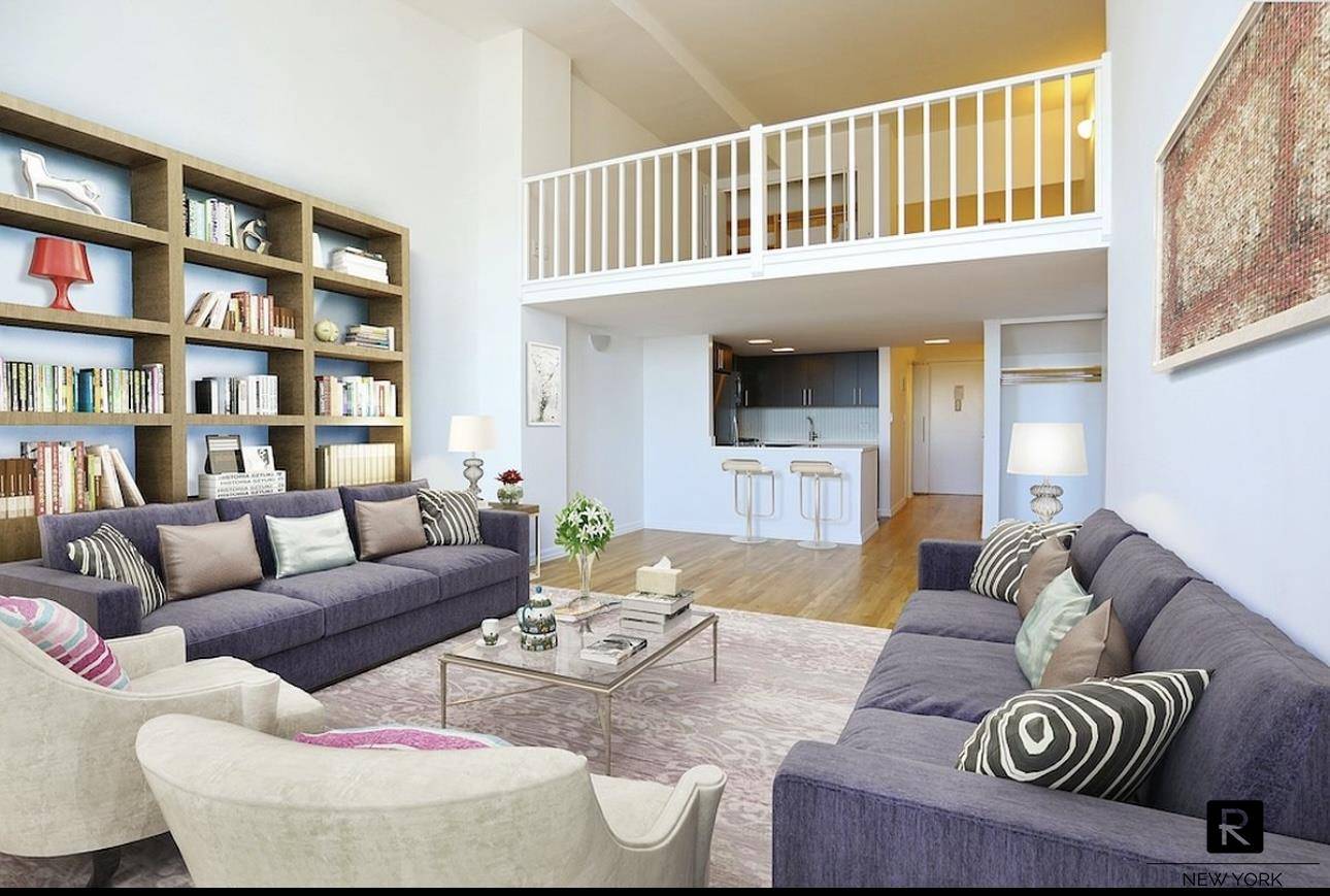 Huge two level space over 1, 090 square feet features high ceilings and sunny Northern Courtyard Views.