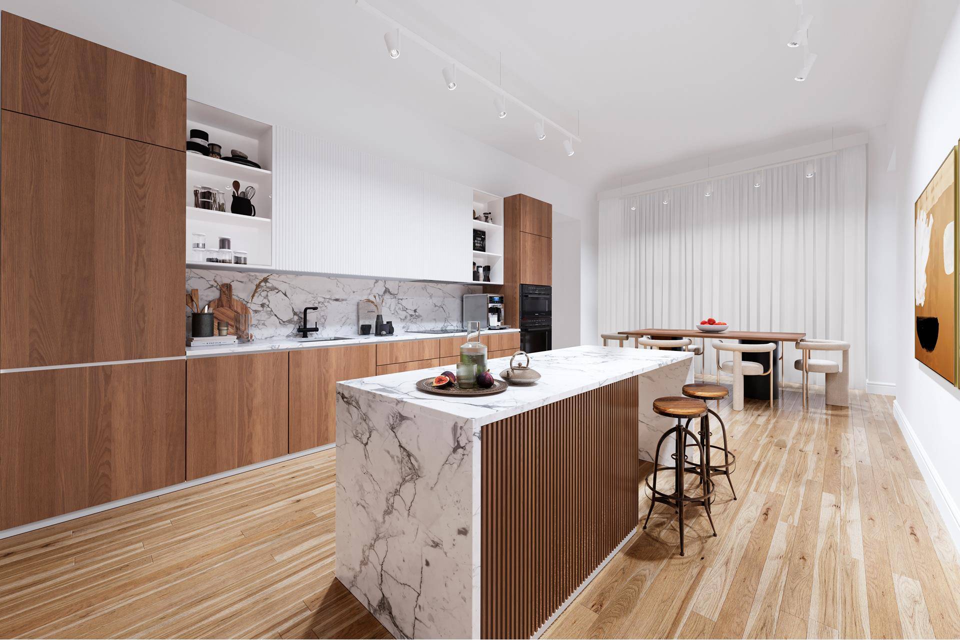 Currently configured as a classic 3 bedroom, 3 bathroom, live work full floor loft with soaring 12' ceilings and an abundance of prewar details.