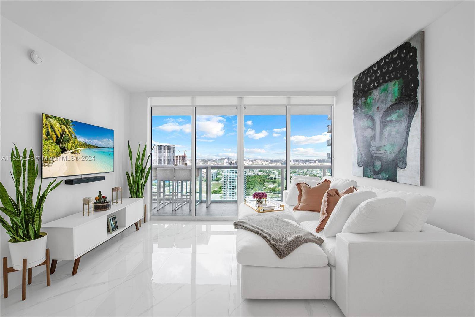 Floor to ceiling windows and 32 x 48 Santorini tile bring an abundance of natural light to this modern 2 bedroom, 2 bathroom unit on the 29th floor.