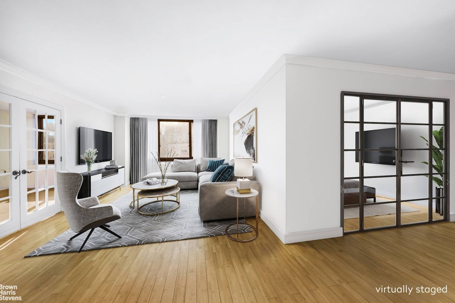 Welcome home to a massive convertible three bedroom three bathroom apartment drowned in sunlight, with spectacular city views, located at the tip of Lincoln Square !