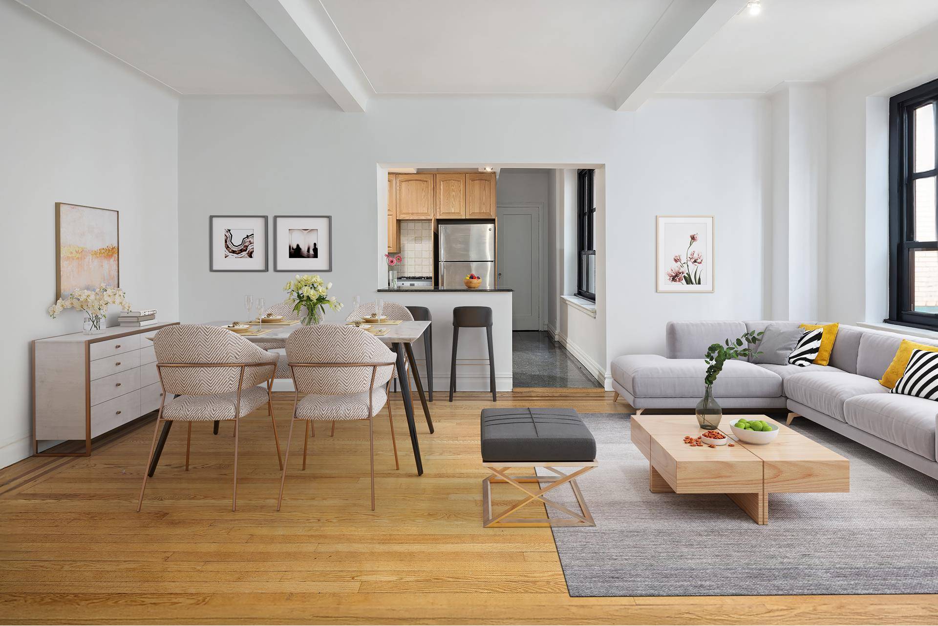 A beautiful and charming pre war one bedroom with wood burning fireplace and open kitchen in the sought after Gramercy House.