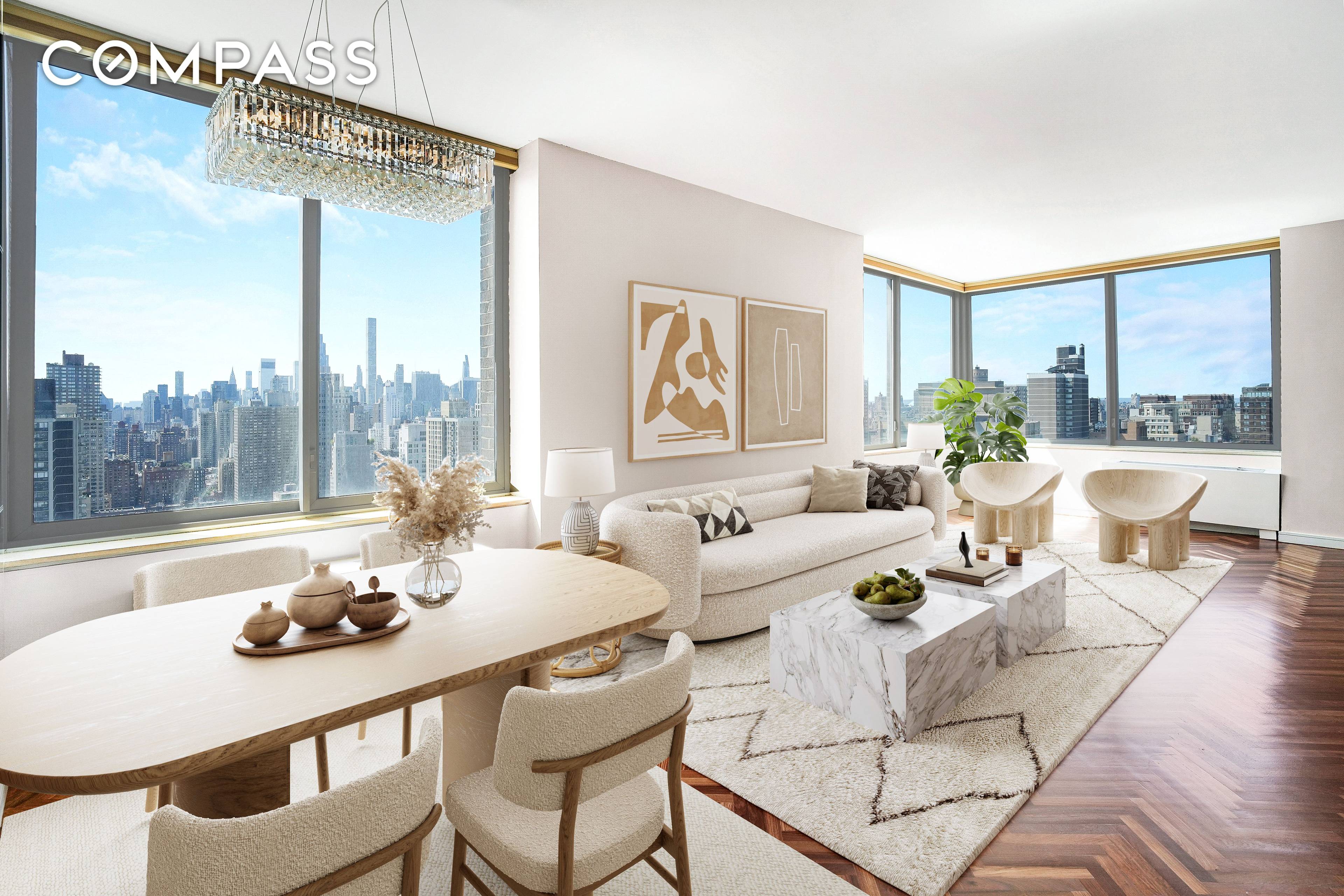 Soaring above the city, this highly coveted, convertible 3 bedroom, 3 bathroom, corner A line at The Leighton House is one of the best lines in the building.