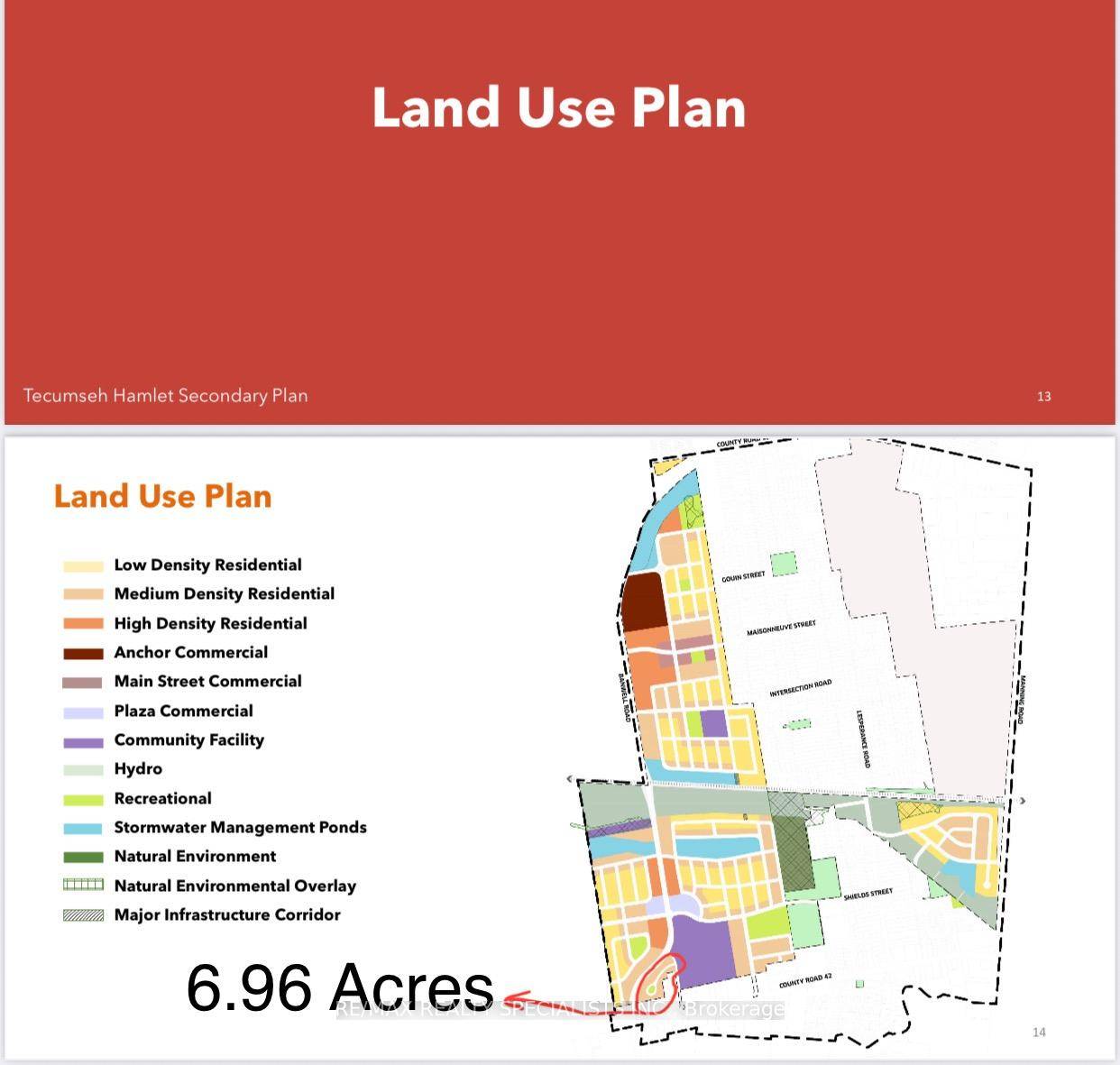 6. 963 Acres of Development Land designated as MEDUIM DENSITY RESIDENTIAL in TECUMSEH HAMLET SECONDARY PLAN, Townhouses, Stacked Towns, Row houses, Walk ups or Small Scale Apartments up to 4 ...