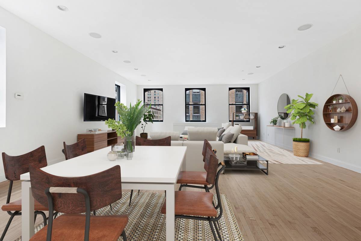 In the luxurious and stylish Keystone Condominium is this rarely available, spectacular, corner spacious 3 bedroom, 2 1 2 bathrooms loft situated on a lovely quiet street in Tribeca.
