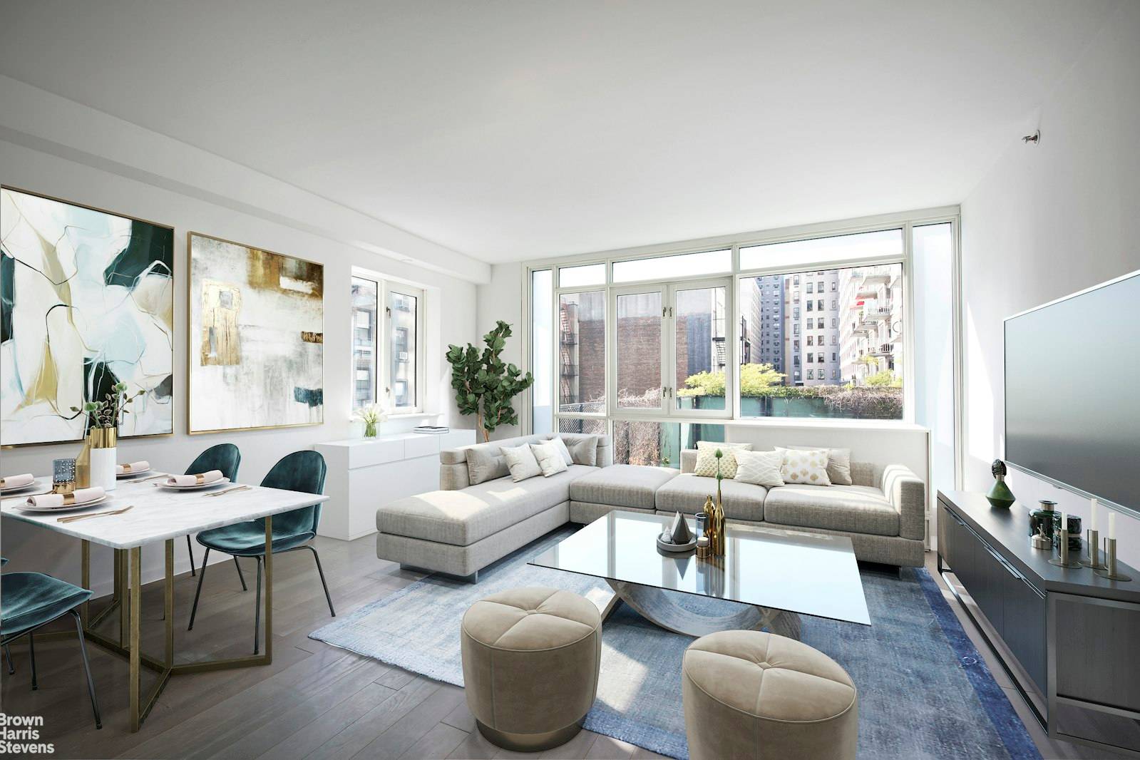 Floor to ceiling windows frame bright city views in this spacious one bedroom, one bathroom home.