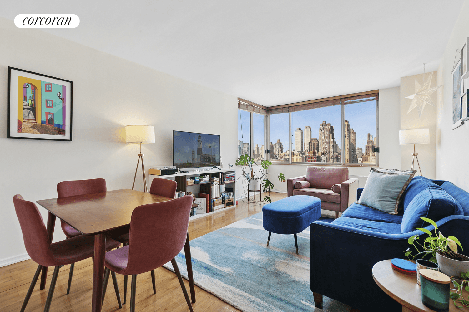 Residence 23G at 350 West 50th Street is a bright and spacious corner one bedroom home with great open city views West to the Hudson River and to the North.