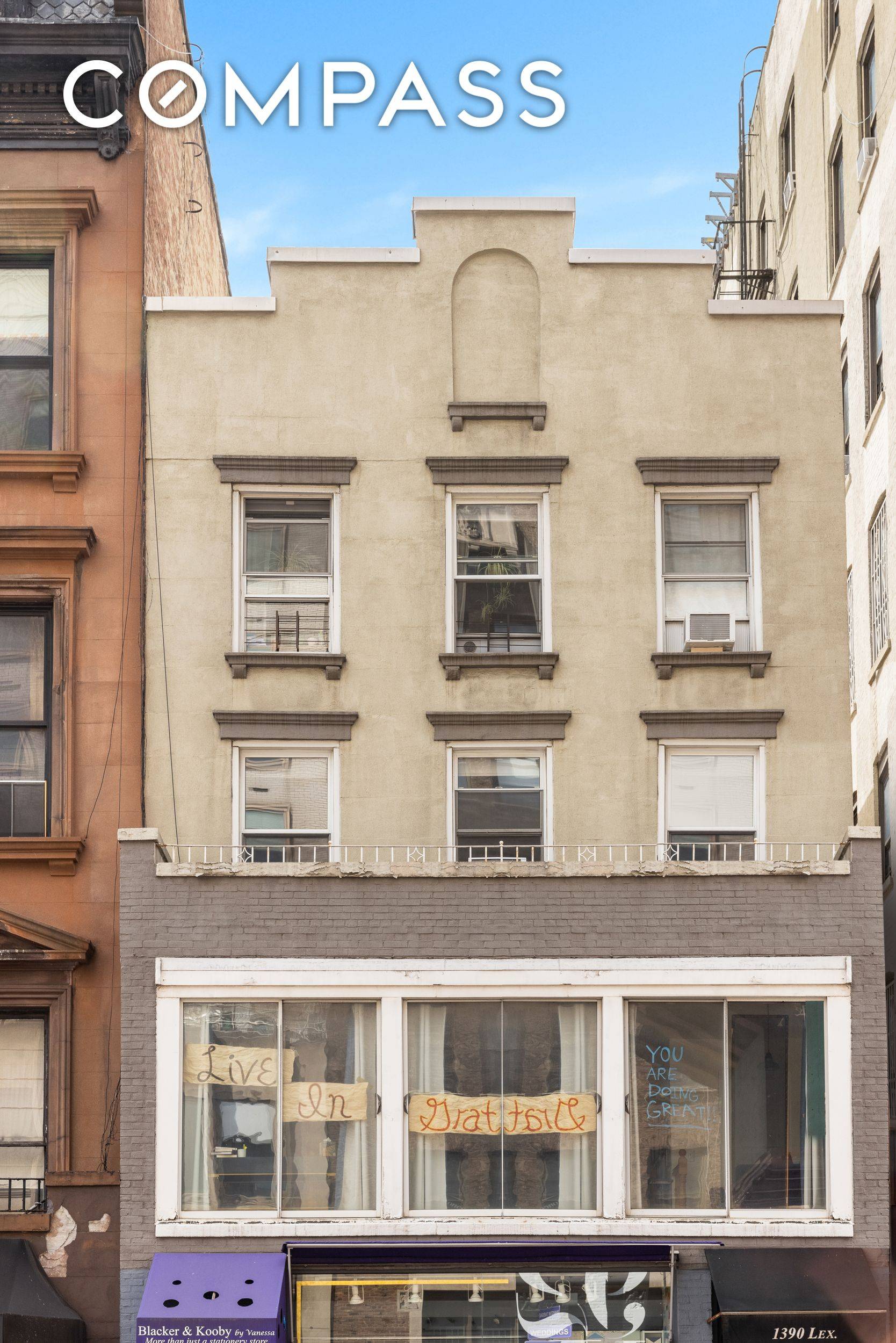 Unique opportunity to purchase 58 of 1390 Lexington Avenue, consisting of 3 residential floor through units with separate entrance, above a commercial space which has a separate owner.