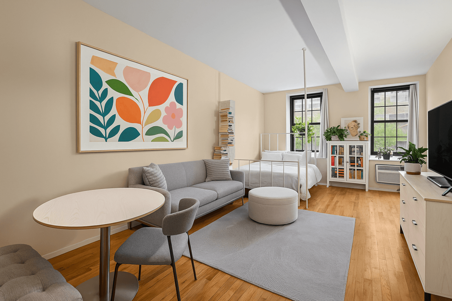 Charming Seaport Loft Studio in a Historic Printing House Nestled in a converted 1888 printing house, this stunning studio apartment embodies the perfect blend of historic charm and modern living.