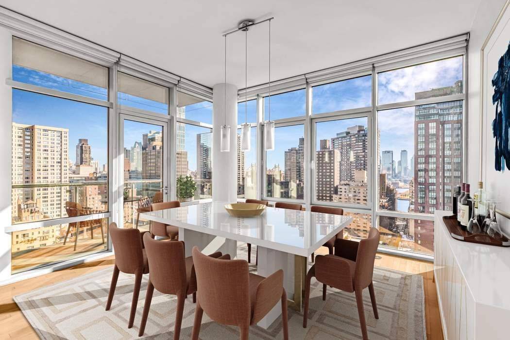 Exceptional two bedroom, two and half bath corner residence with balcony, water and open city views, and private storage in the chic Three Ten condominium at 310 East 53rd Street ...