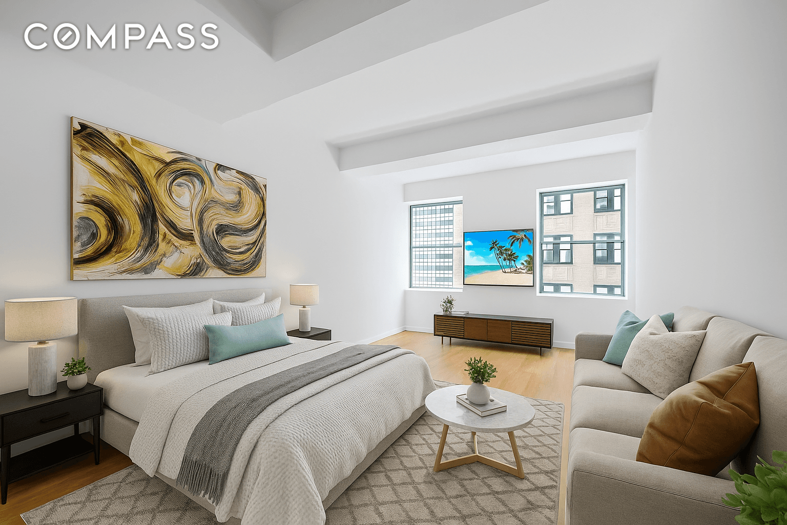 This bright, sunny, and beautifully updated studio features top of the line appliances, rich hardwood floors, and soaring beamed ceilings, enhancing the spacious feel of its well designed 579 square ...