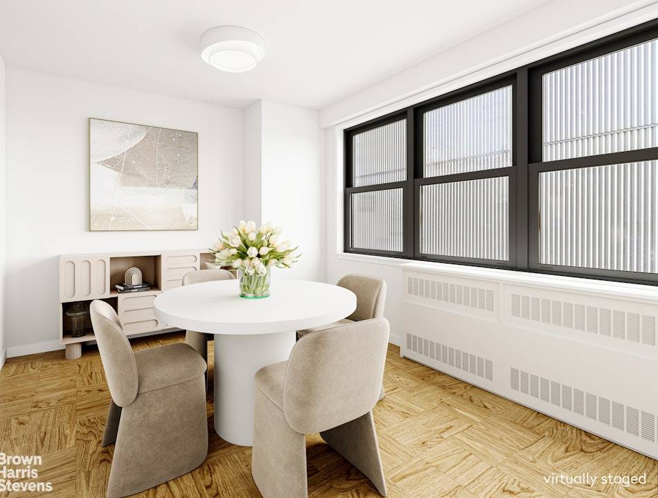 Peaceful, oversized junior four offering exceptional flexibility as a convertible two bedroom, complete with a spacious dining alcove ideal for a home office or second bedroom.