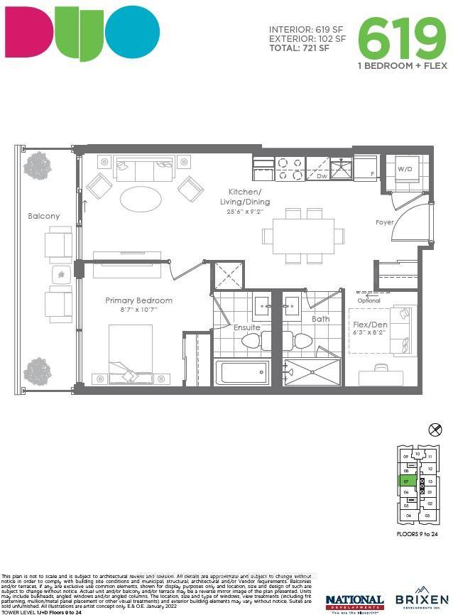 1 Bed Flex great Layout plus Parking amp ; Locker w Upgrades in the Brand New Duo Condos.
