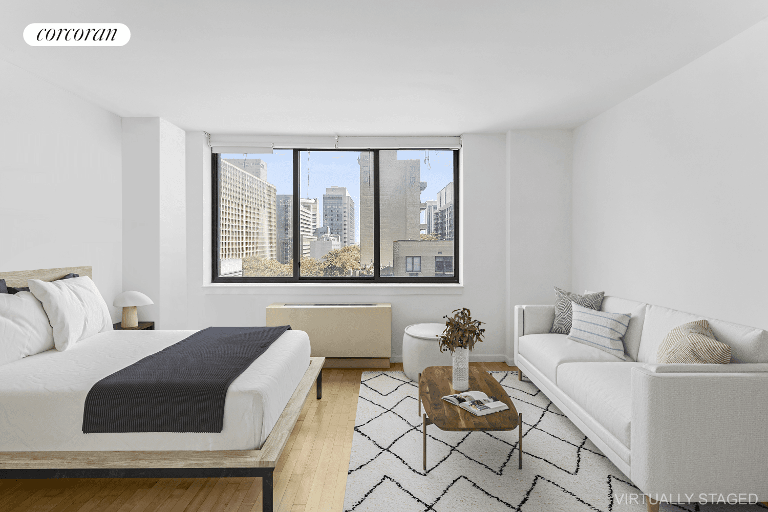 Upon entering this move in ready studio with open and bright eastern views, one is immediately struck by the abundance of light coming from the oversized windows.
