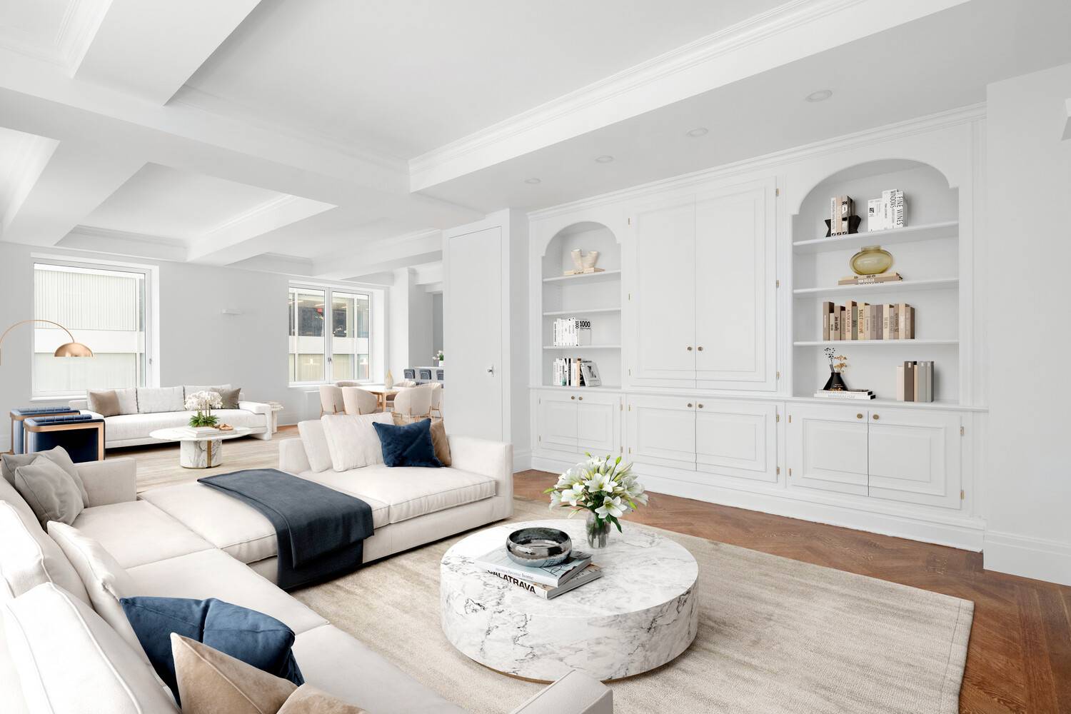 This uniquely large corner three bedroom three bathroom home spanning 2, 371 square feet enjoys two entrances and an enormous living dining room with adjacent library media room in the ...