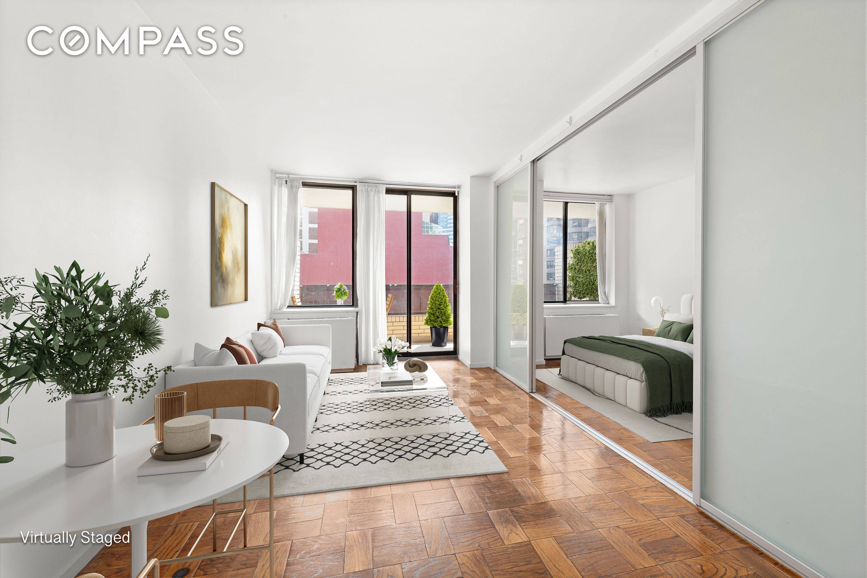 This 1 bedroom, 1 bathroom home features a spacious terrace with sunny eastern exposure and open city views.