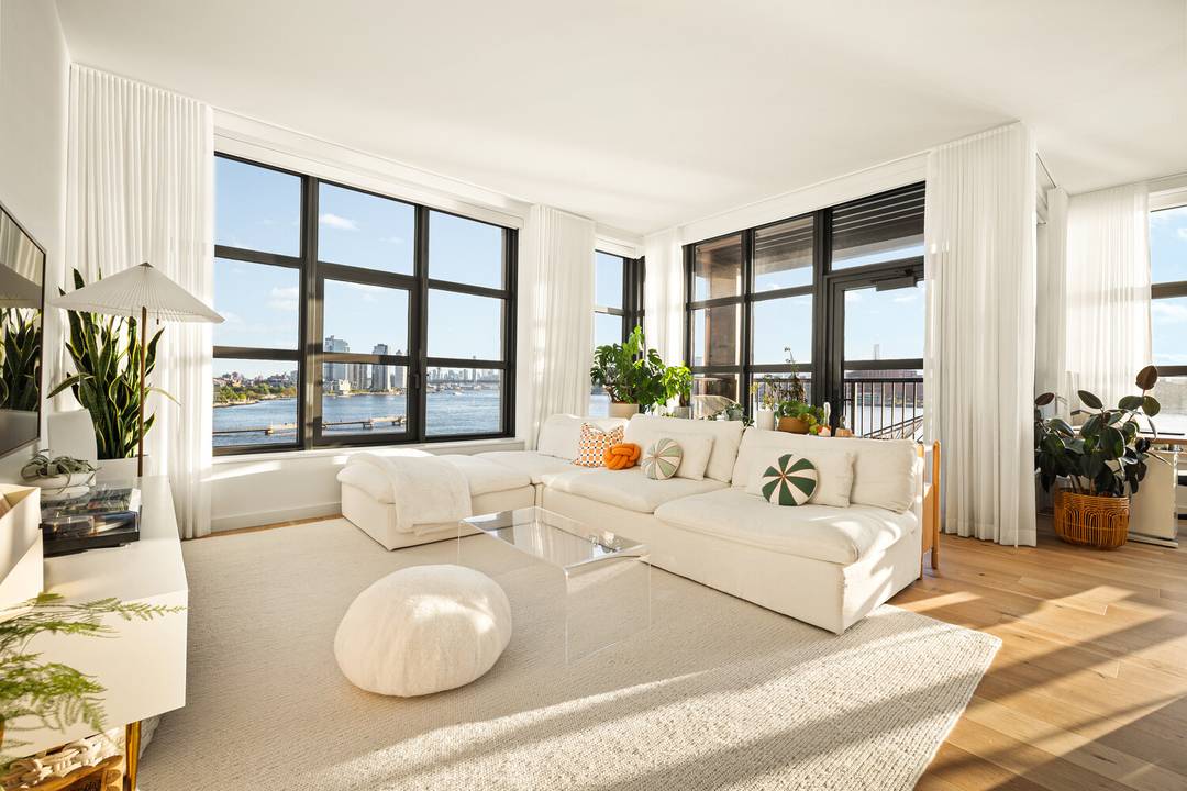 Residence 6CW is a three bedroom, two and a half bath corner home at The Huron, one of Greenpoint's most celebrated waterfront addresses with PARKING included.