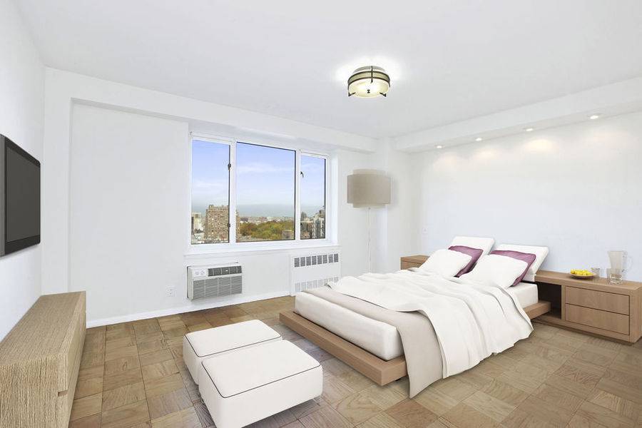 Spectacular City and Central Park views from hi floor renovated 1 bedroom in full service condominium.