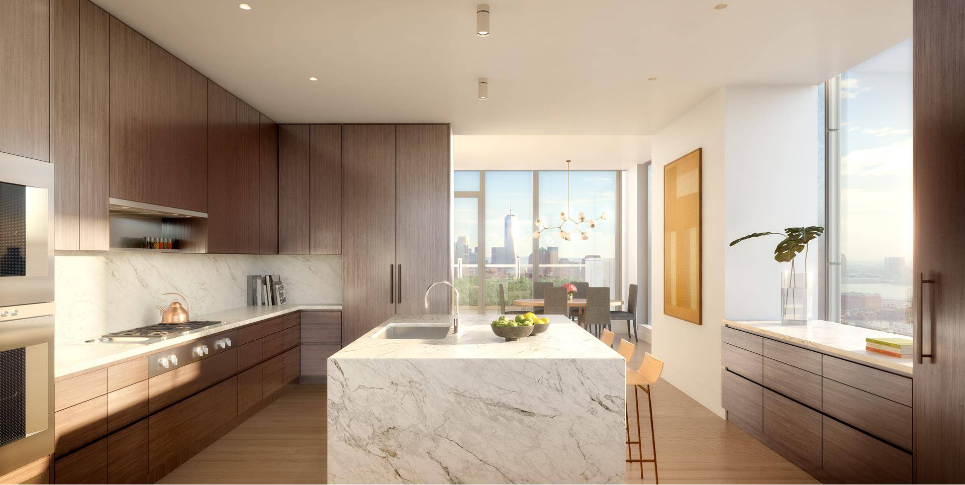 This 1, 277 square foot two bedroom, two bath residence opens into an elegant entry foyer, leading to a living and dining room encased with 10 foot tall windows with ...