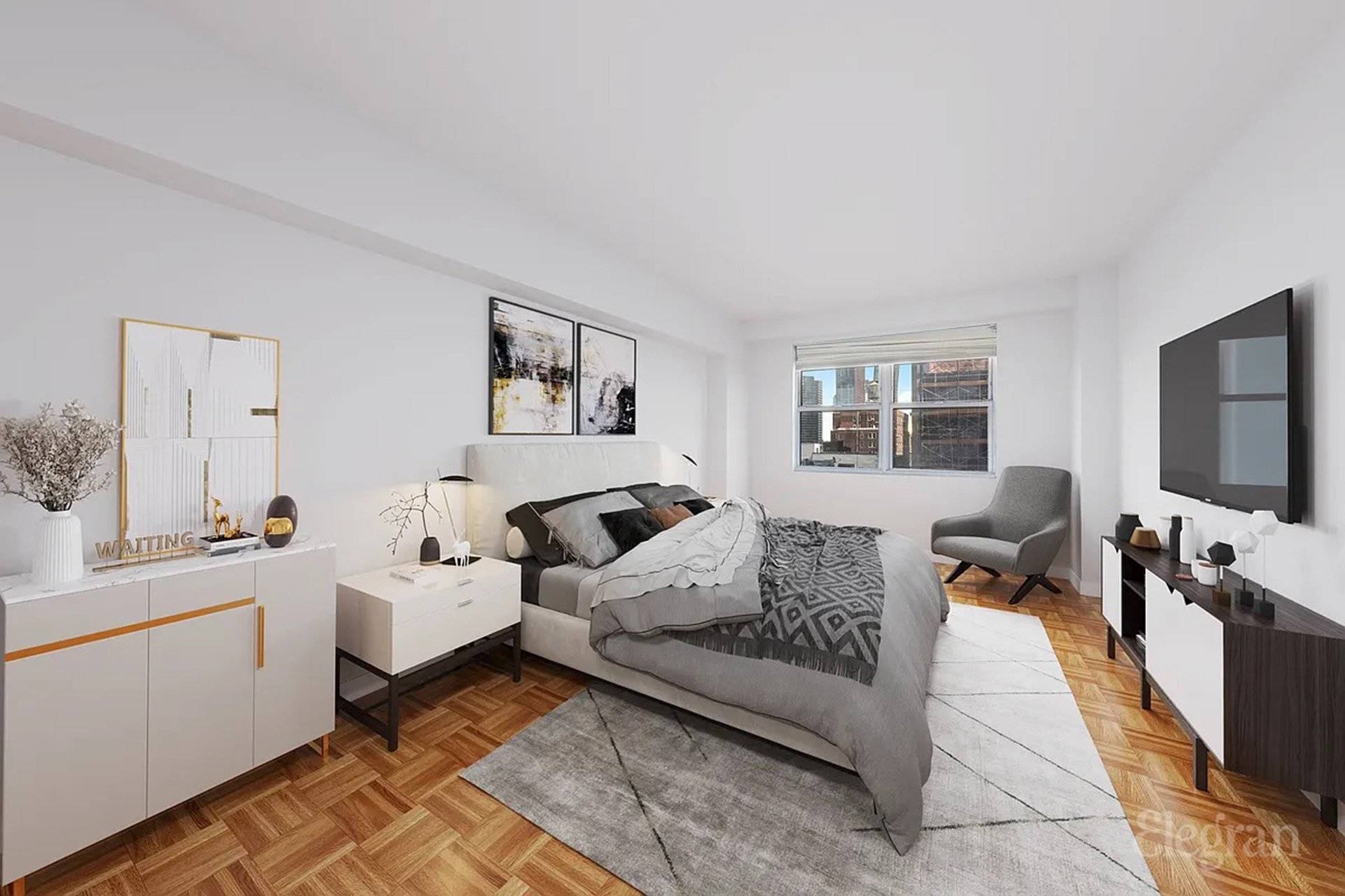 Renovated Junior 4 condo in Murray Hill, this corner home can easily be converted into a two bedroom if properly filed with the Department of Buildings.