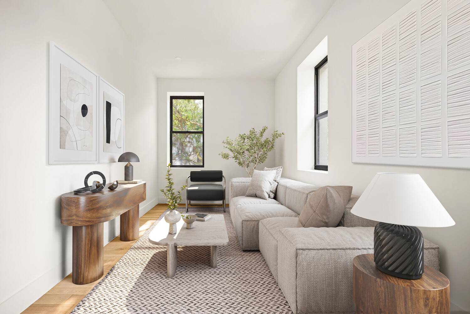 Residence 2R at 1474 Bushwick Avenue is a bright and inviting two bedroom, one bathroom home offering 857 square feet of well considered living space in the heart of Bushwick.