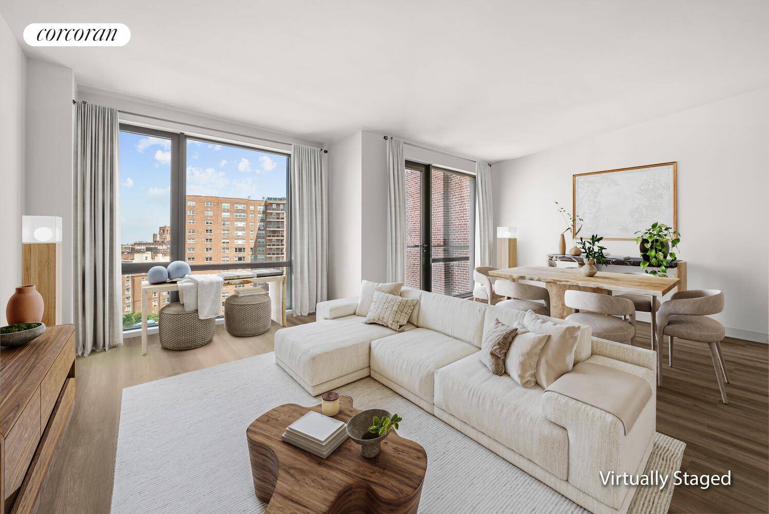 Introducing Residence 8H at BLVD, a stunning two bedroom, two bathroom condominium with balcony that offers an unparalleled living experience in the heart of Forest Hills.