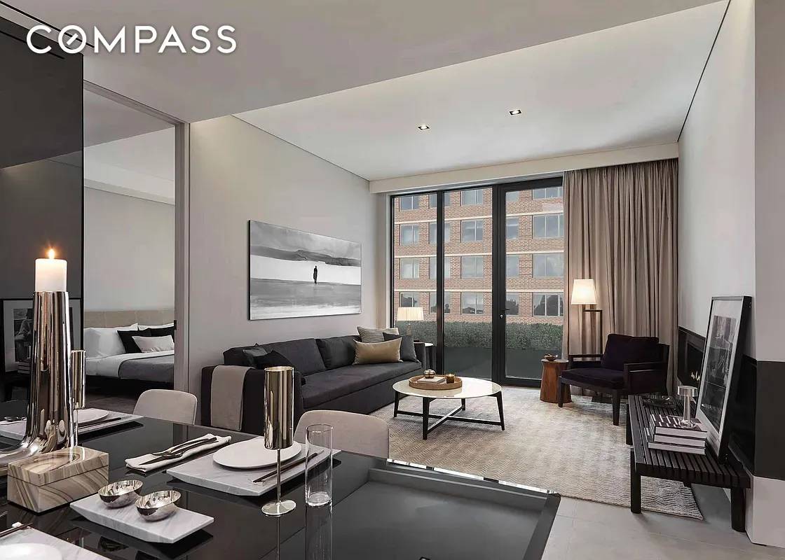 This 1, 255 SF two bedroom, two bathroom residence is designed with the distinction of a privately commissioned home, offering generous proportions and abundant light throughout.