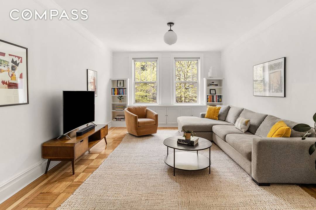 Discover one of the most coveted homes in Jackson Heights Historic District a move in ready, pre war coop at The Greystones on the second floor.