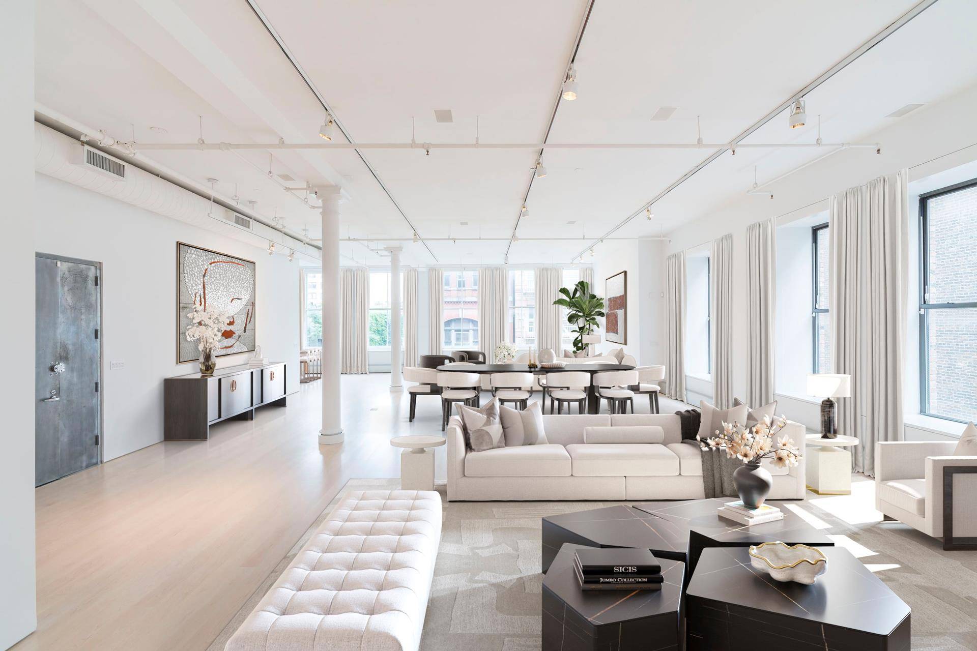 CROSBY STREET ELEGANT DOORPERSON LOFTLight filled corner 3200 square foot classic loft with 13 foot ceilings and 15 oversized 6 foot by 9 foot windows in 56 Crosby Street, a ...