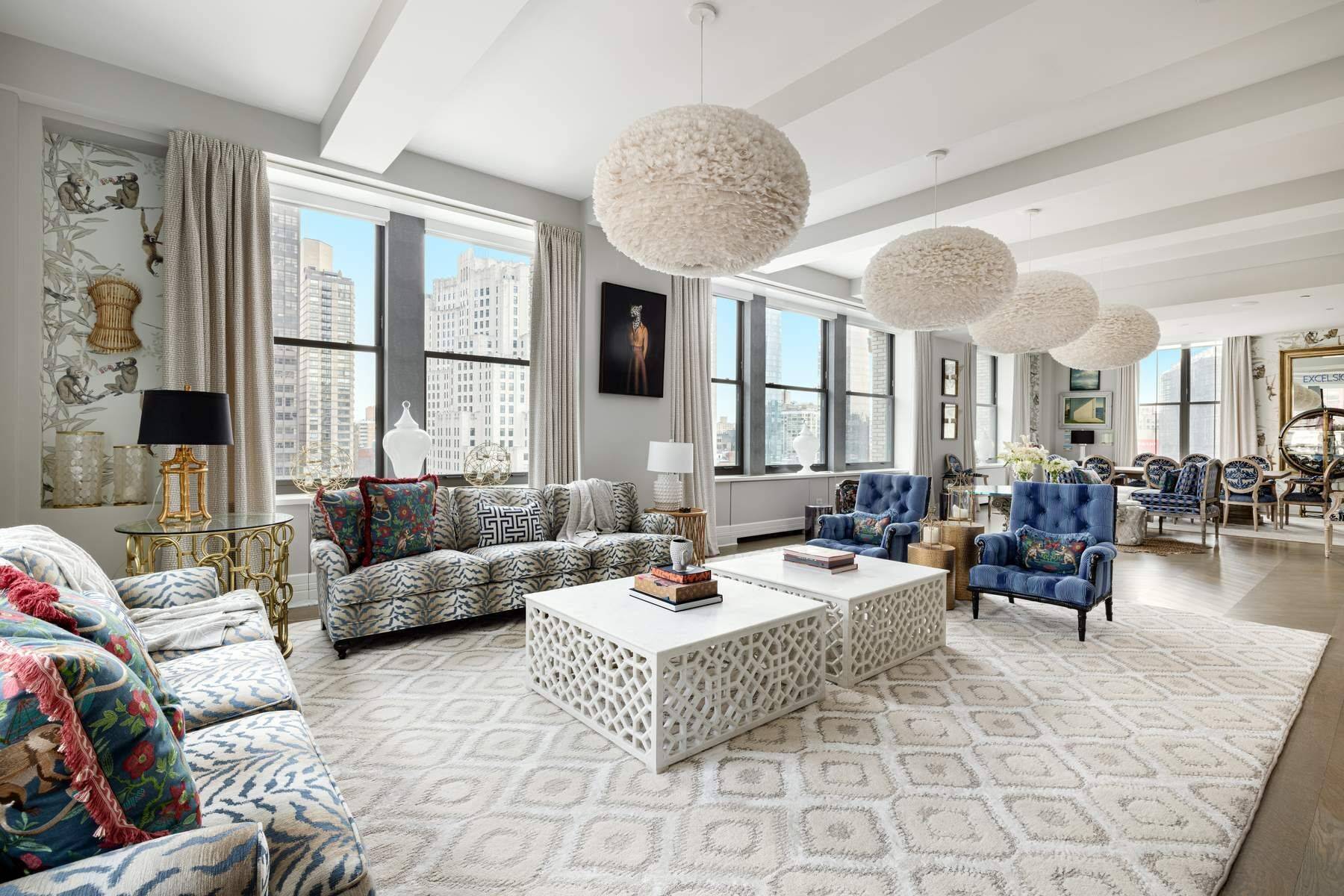 DESIGNER MASTERPIECE IN 212 FIFTH AVENUE Drama and pizzazz pervade in this bespoke designer four bedroom home with captivating views of Madison Square Park.