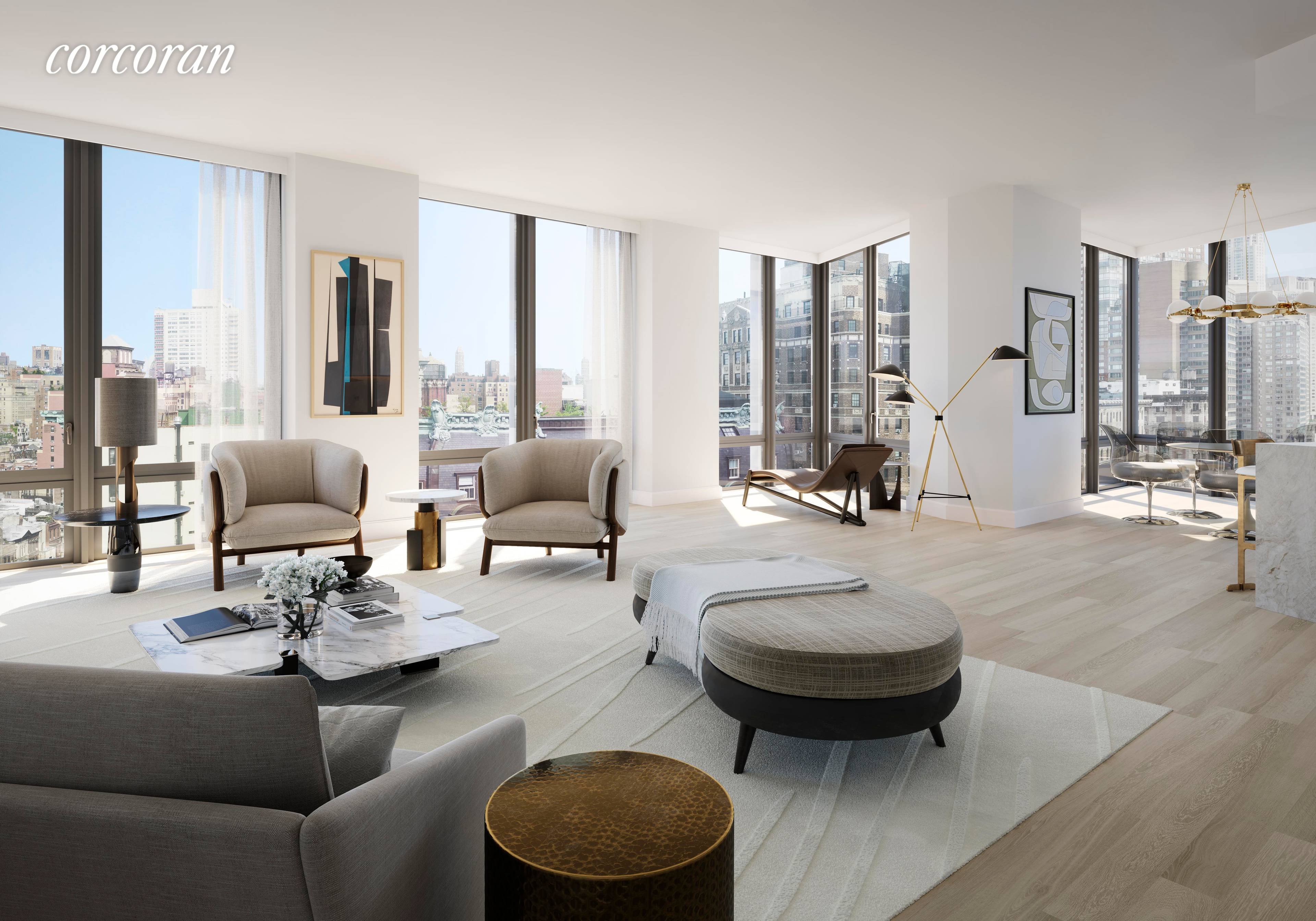 Grand and unique layout boasts Central Park and city views straight down to Columbus Circle !