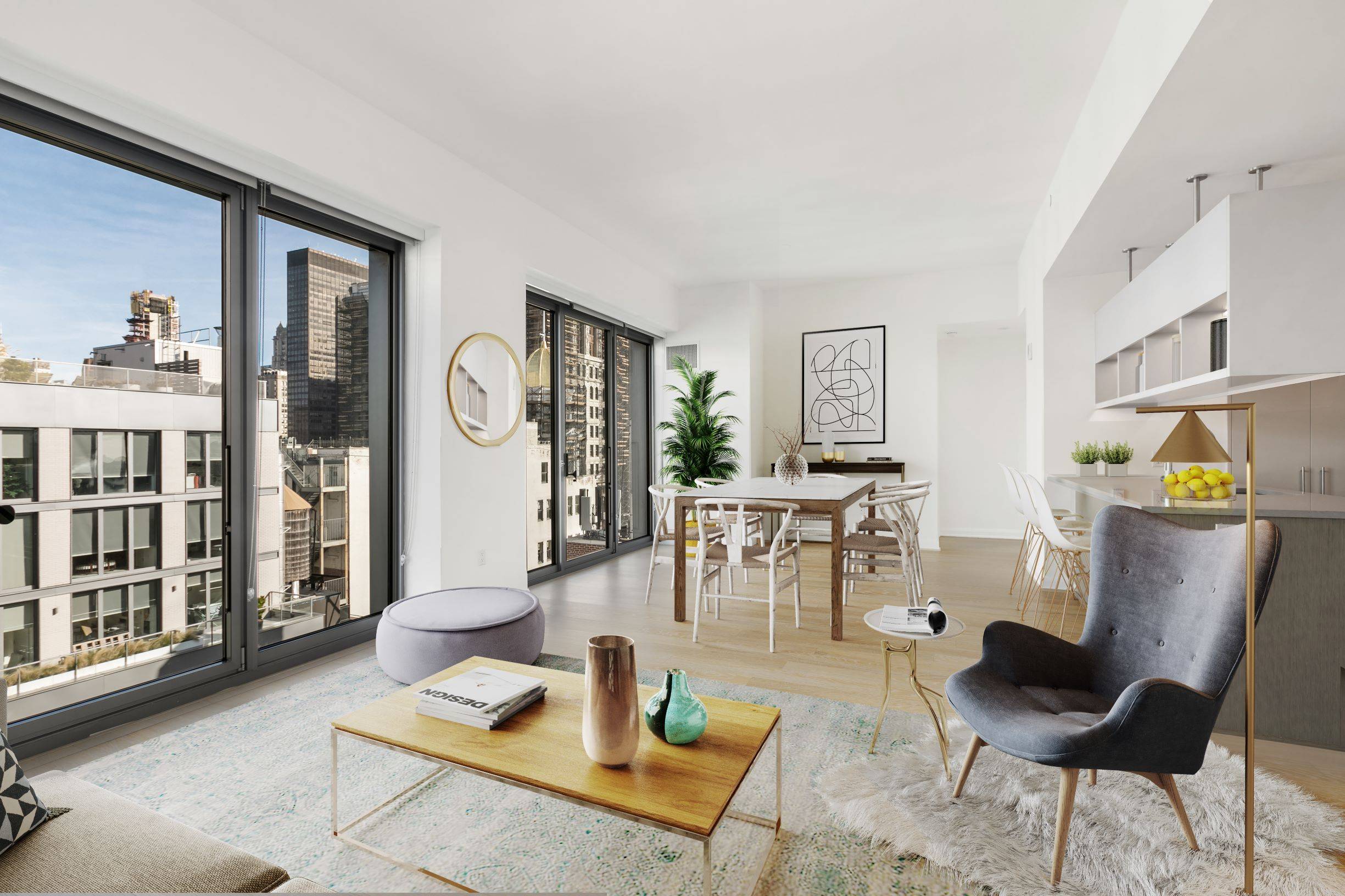 Sprawling and light filled 2 bedroom with walls of dramatic floor to ceiling windows and an open flowing layout.