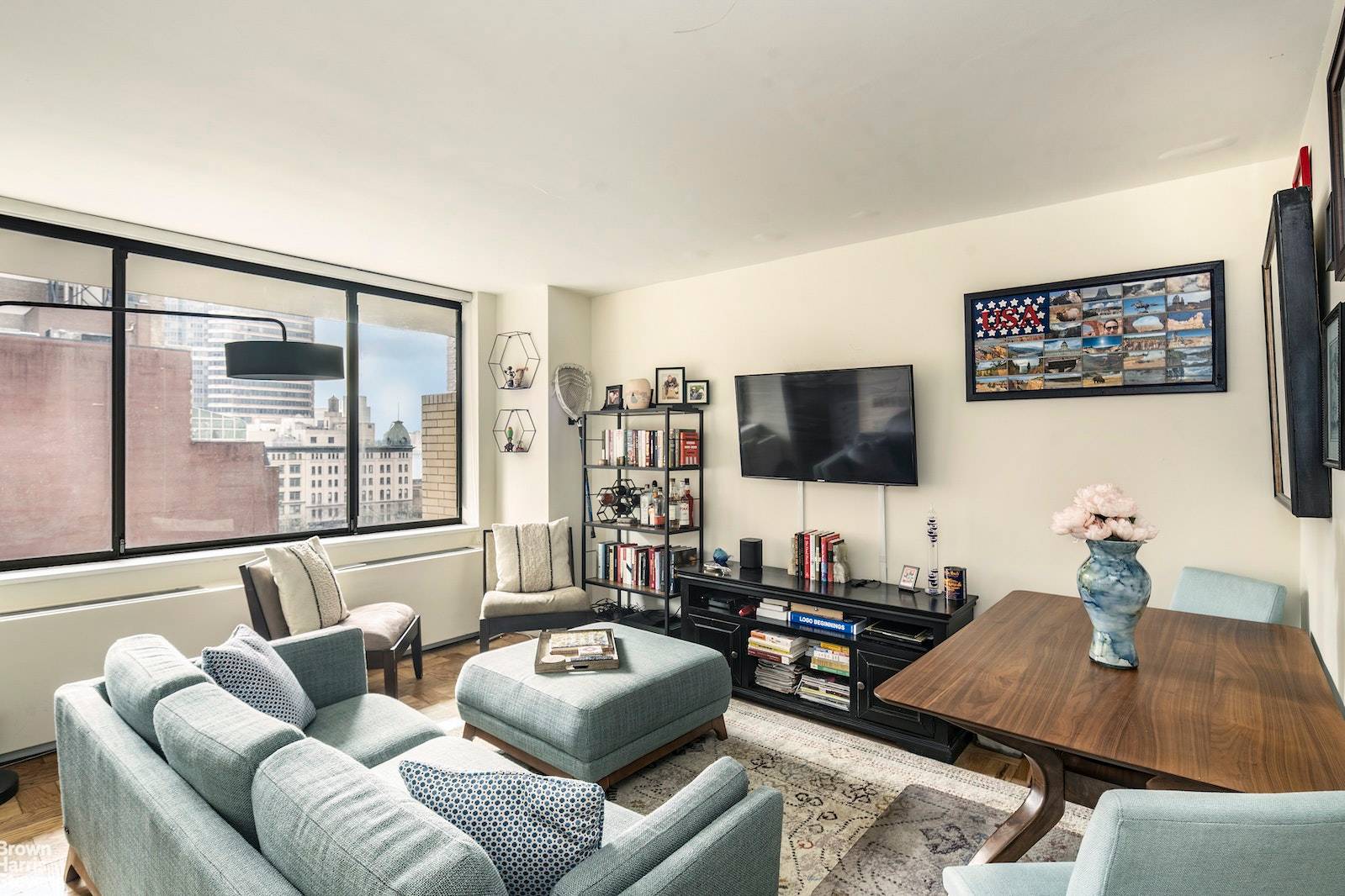 This spacious alcove studio gets great light throughout the day and River Views from your Private Balcony.