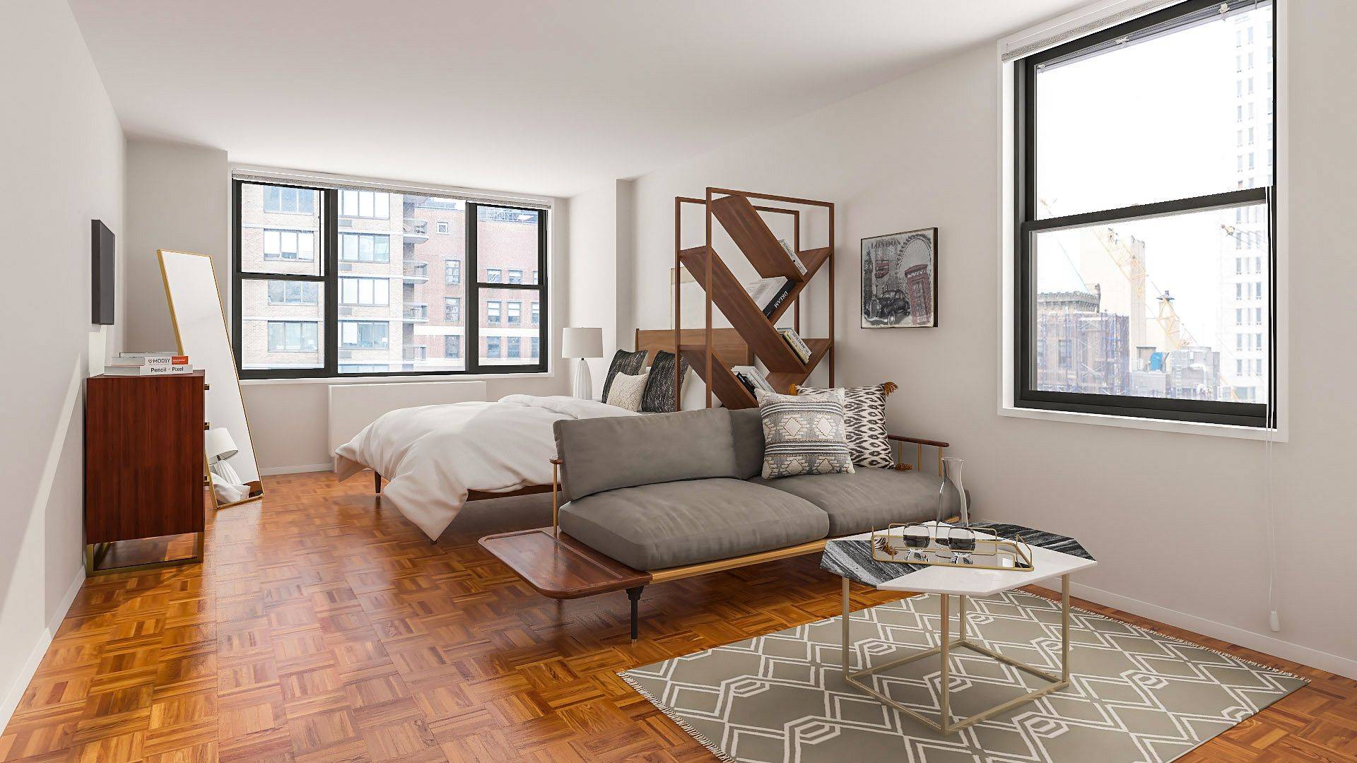 Great studio apartment with quintessential NYC views across Broadway.