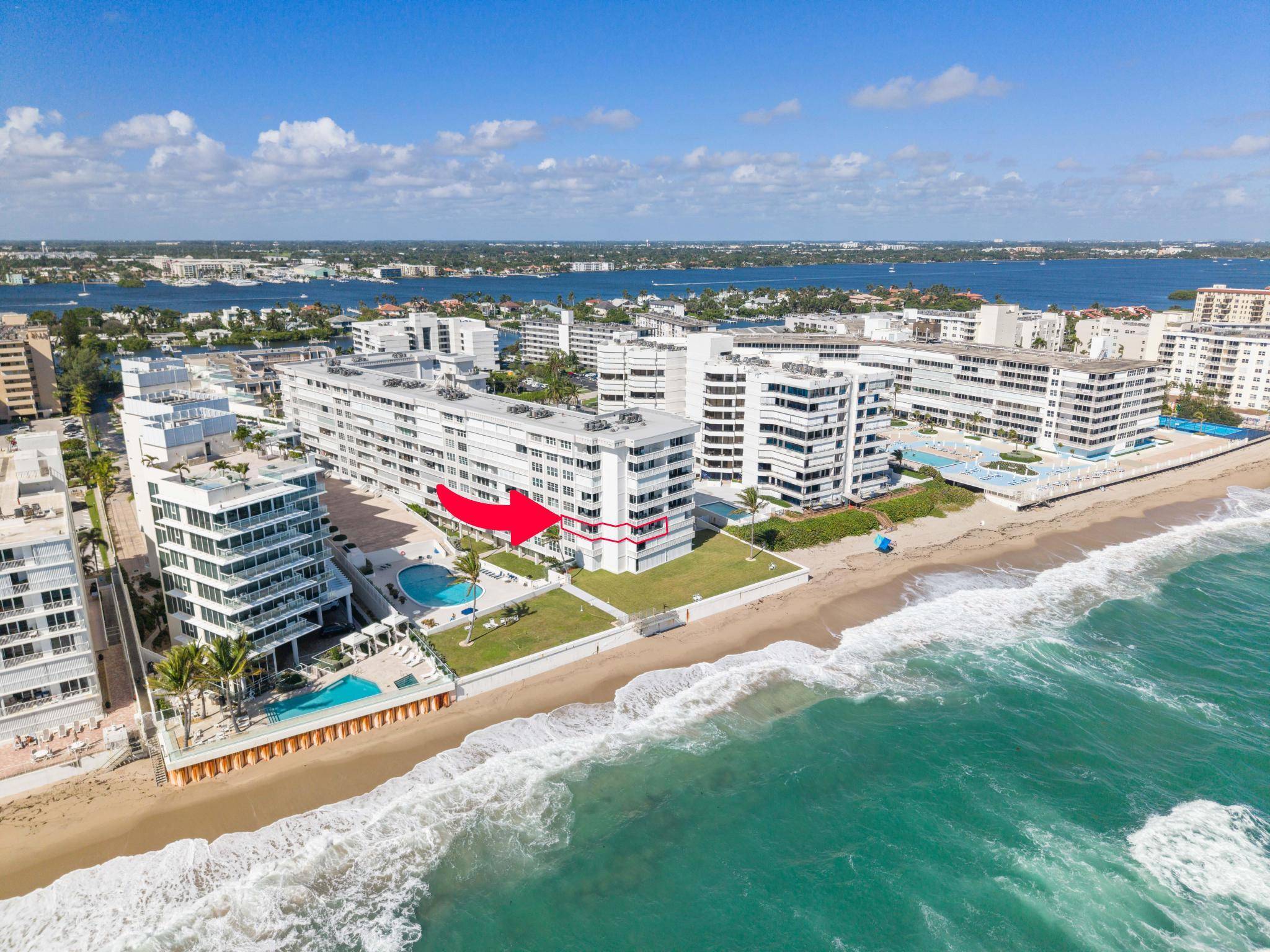 Experience unparalleled direct ocean views in this stunning corner unit, located in the beachside building of Tuscany of the Palm Beach Condos.